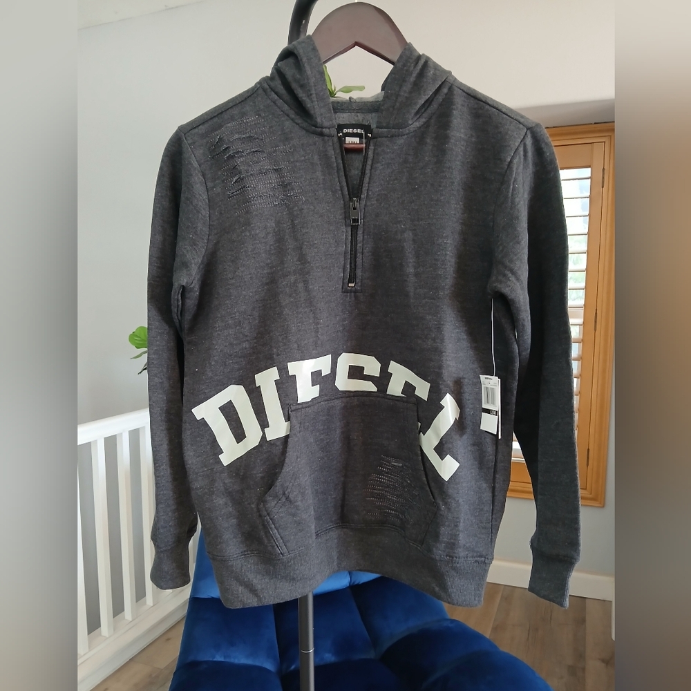 NWT Diesel Boys Sweatshirt Hoodie Jacket in Gray. Size L(14)